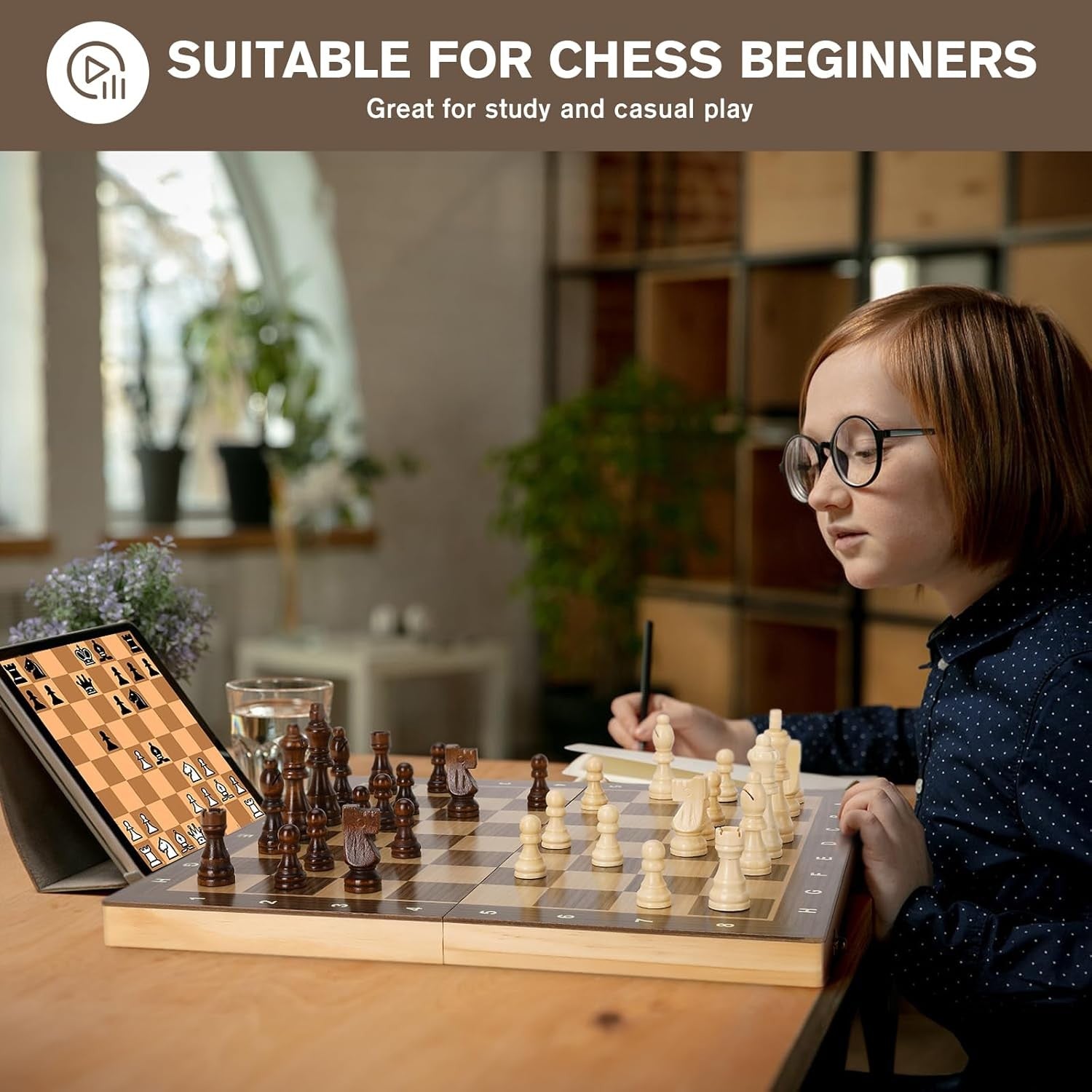 38cm Wooden Magnetic Folding Chess Set with Extra Queens & Storage Box
