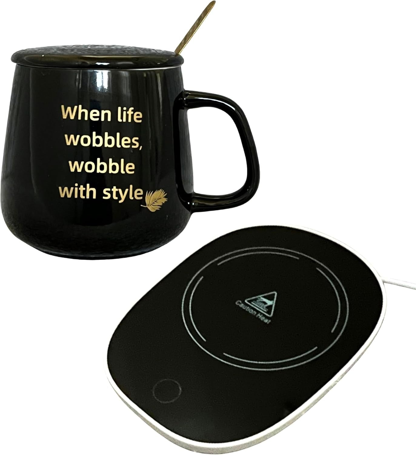 Ceramic Coffee Mug Set with USB Warmer Plate Lid Spoon