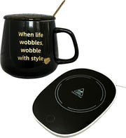 Ceramic Coffee Mug Set with USB Warmer Plate Lid Spoon