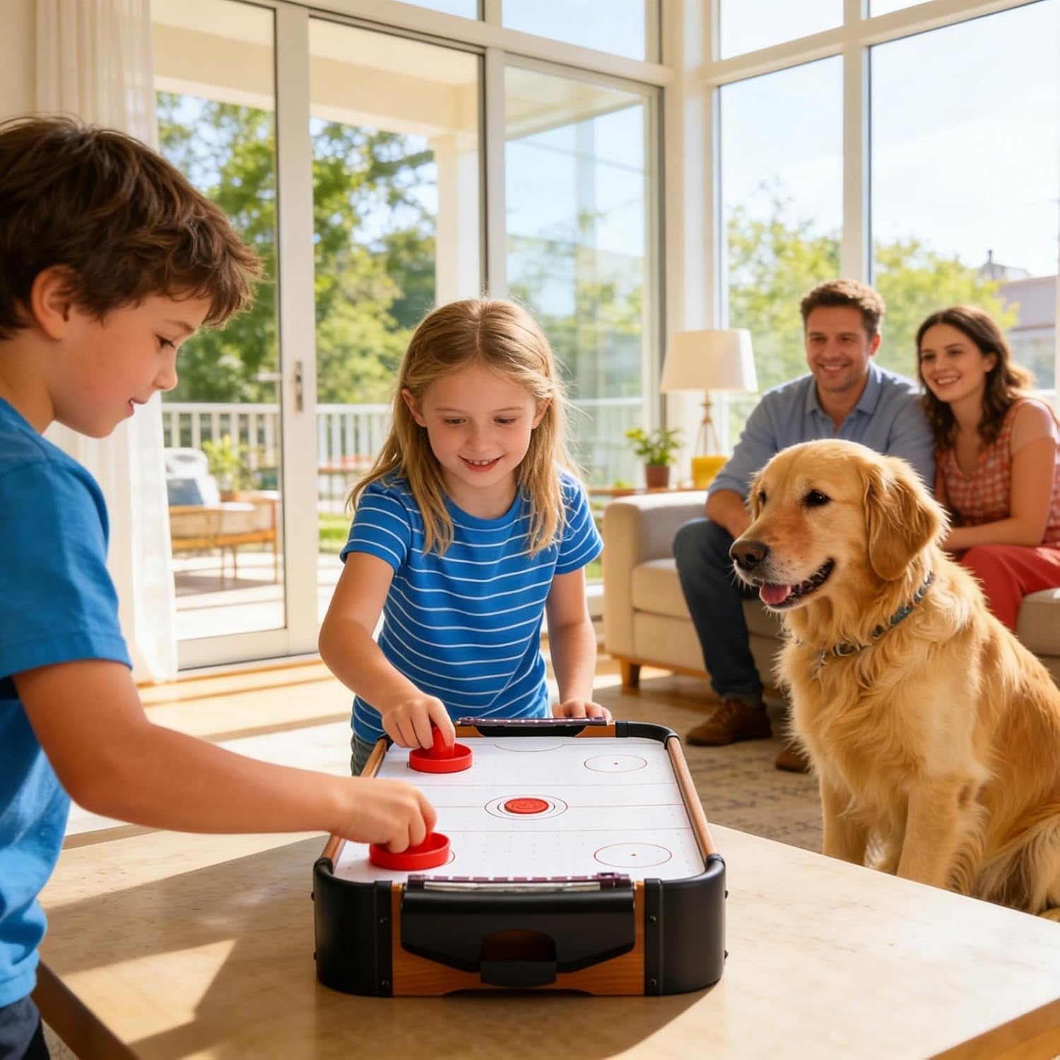 Tabletop Air Hockey Game Wood 2 Player Family Party Fun