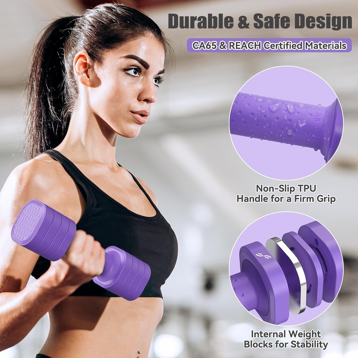 Purple Adjustable Hand Weights 2–5lb Pair 4-in-1 Non-Slip Home Fitness