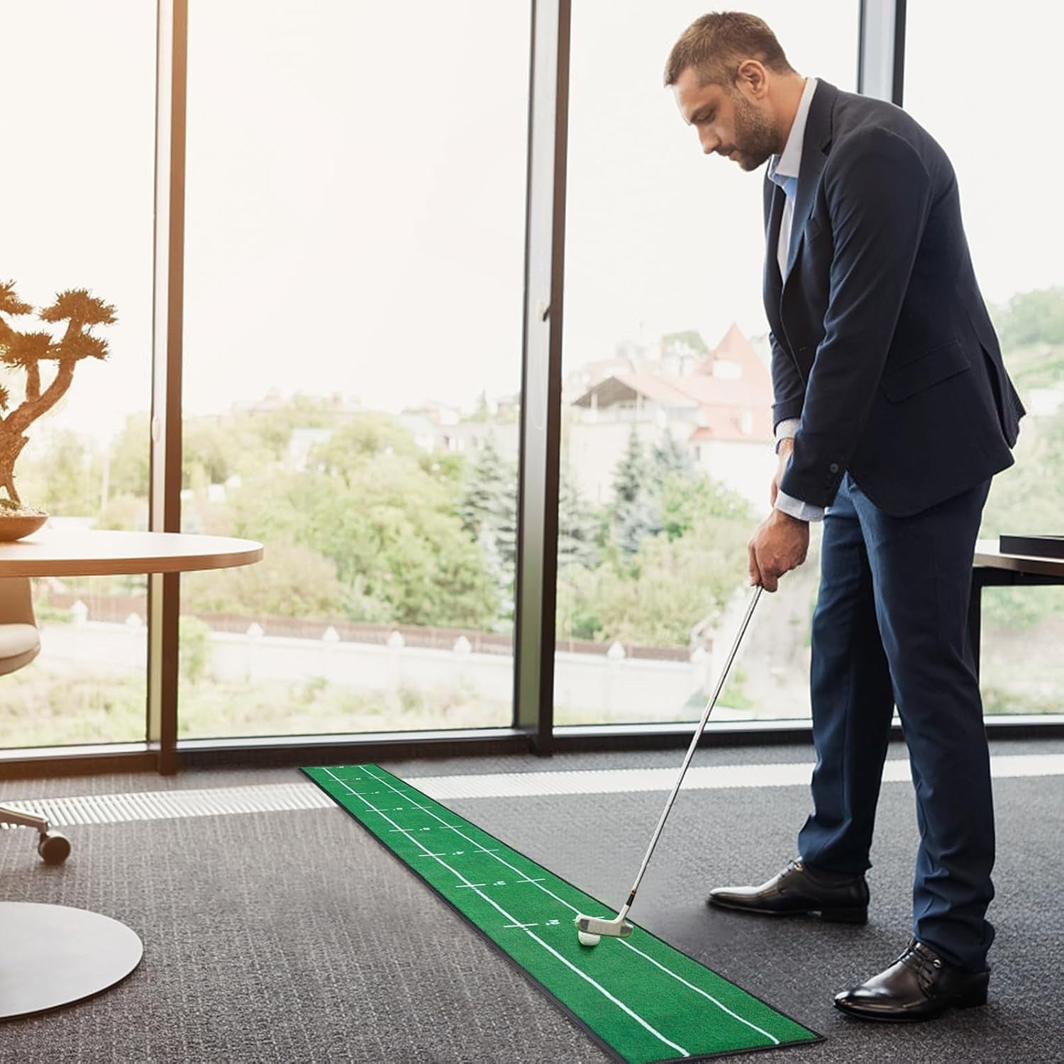 Golf Putting Mat Indoor Outdoor Training Green Alignment Lines Anti Slip Backing