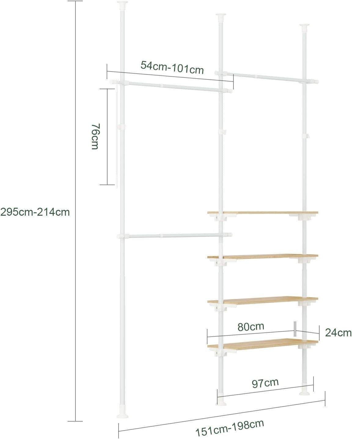 FRG34 Telescopic Clothes Rail White Natural Heavy Duty Wardrobe