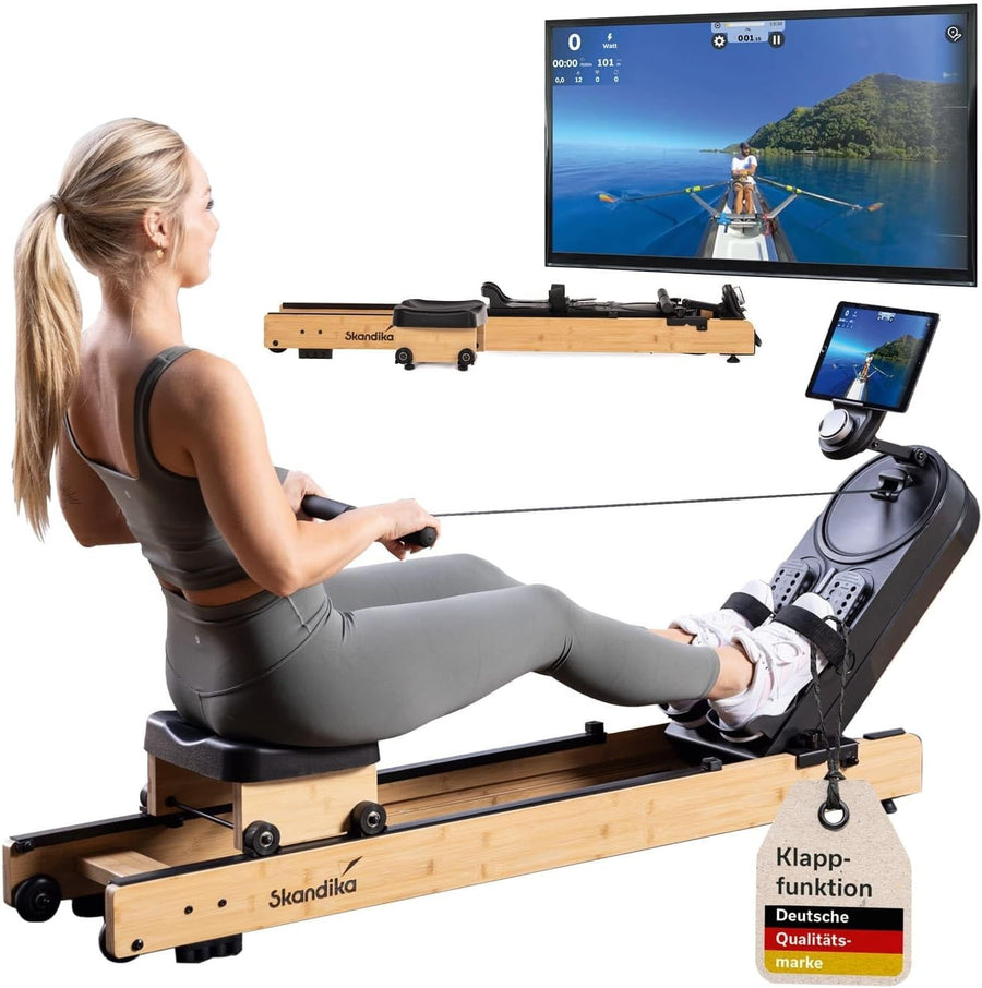 Wooden Magnetic Rowing Machine 32-Level Resistance Foldable LCD App Compatible