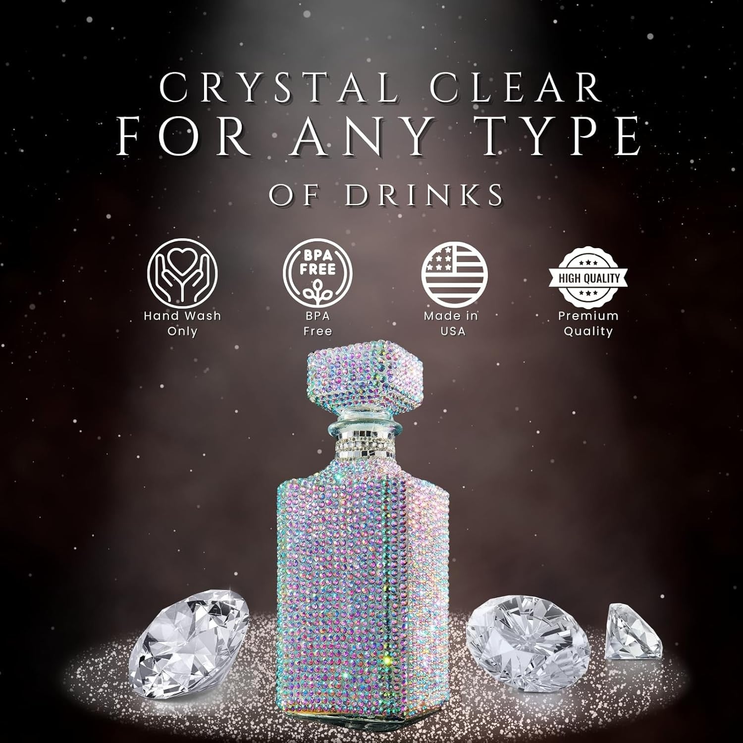 Diamond Rhinestone Whiskey Decanter 730ml Luxury Bling Crystal Spirits Bottle