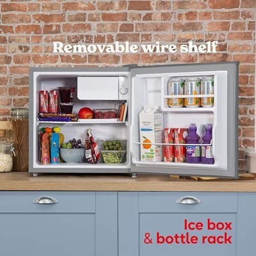 43L Tabletop Mini Fridge Compact Silver Small Refrigerator with Ice Box