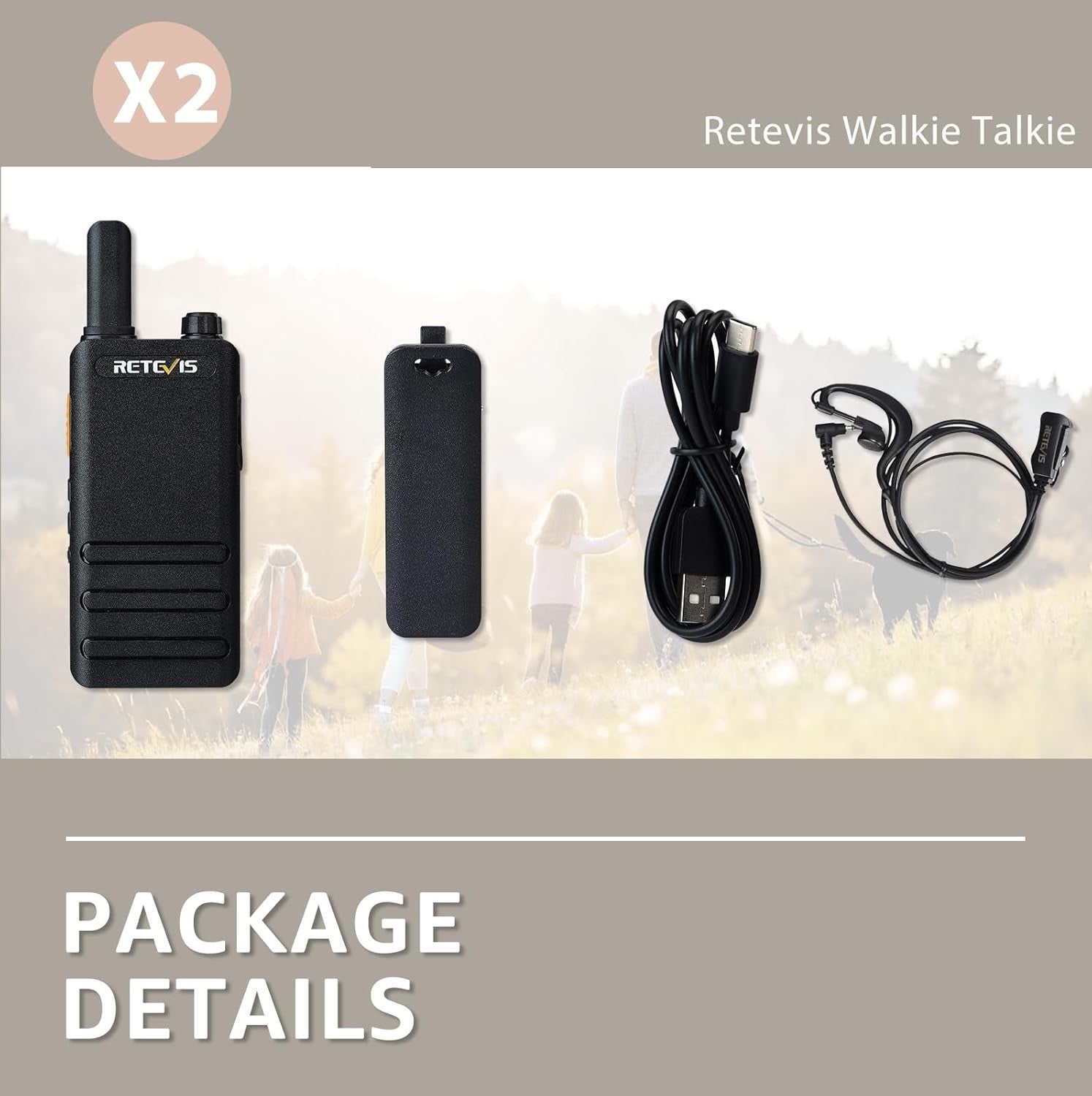 PMR446 Walkie Talkie 2 Pack USB-C Rechargeable VOX Headset 3km Range