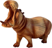Wood-Effect Hippo Ornament 22cm | Open-Mouth Wildlife Sculpture | Rustic Animal