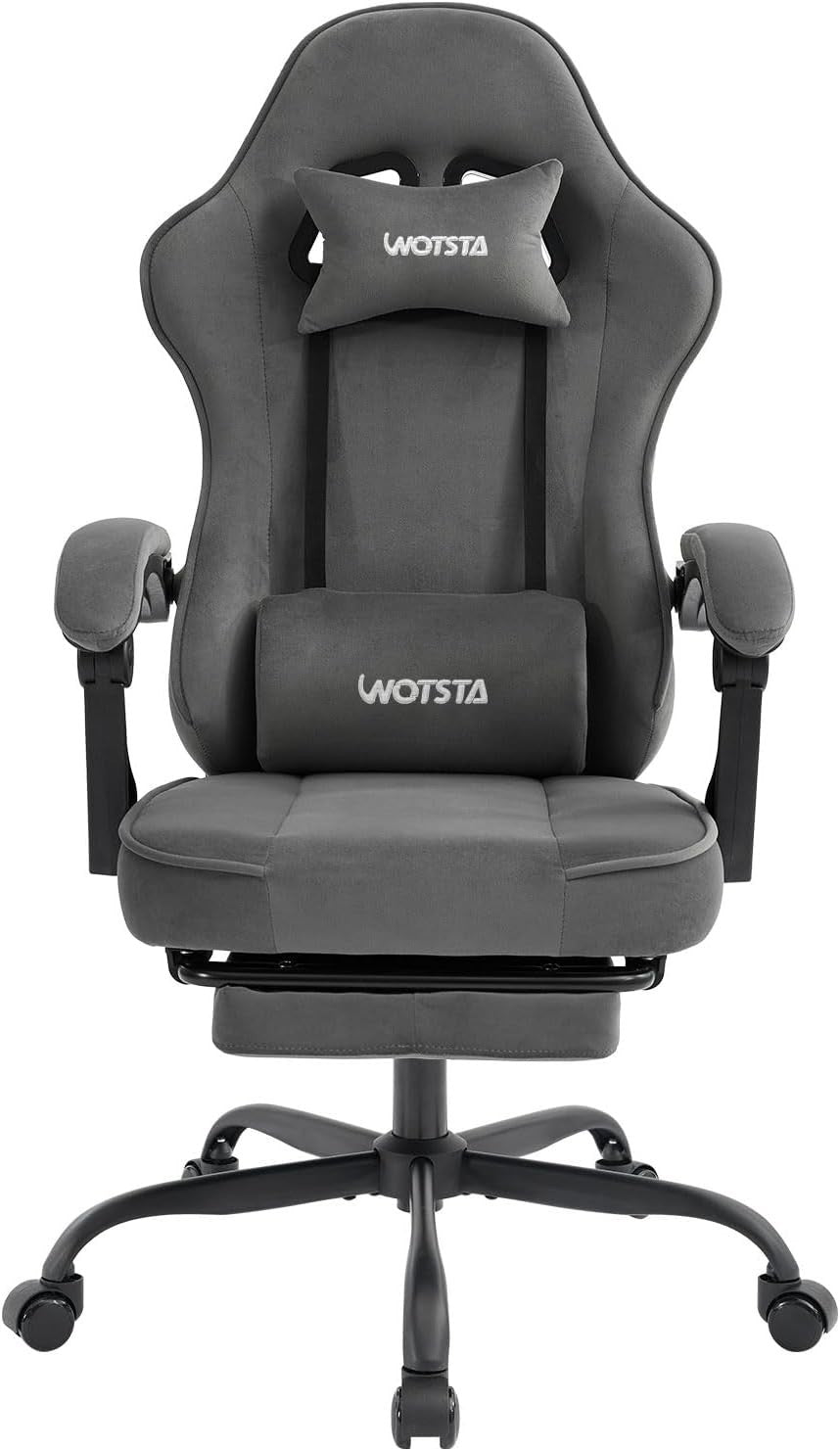 Ergonomic Suede Gaming Chair with Footrest & Lumbar Support, 330LB Capacity