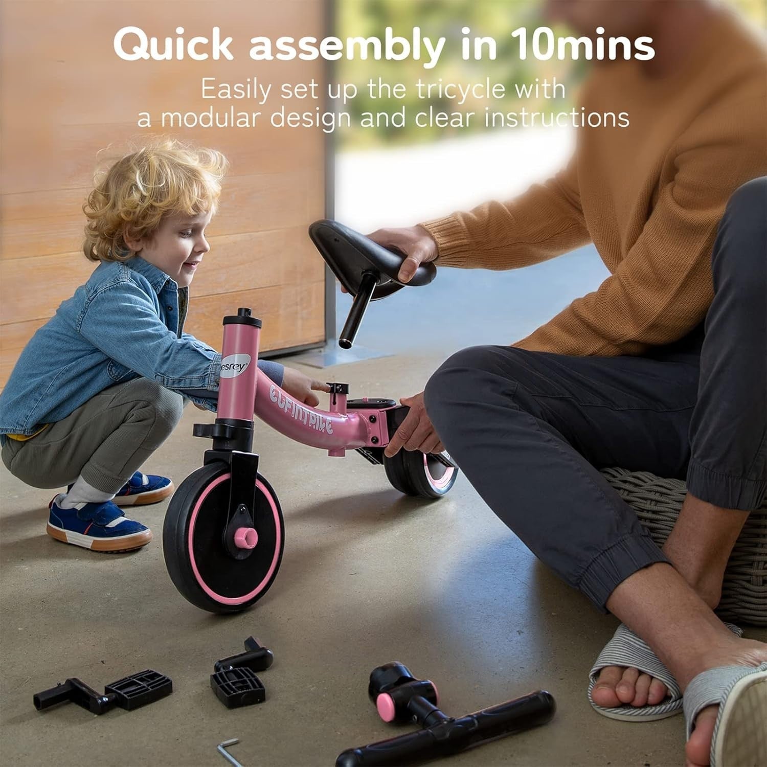 5 In 1 Toddler Tricycle Balance Bike Kids Ride On Removable Pedals Pink