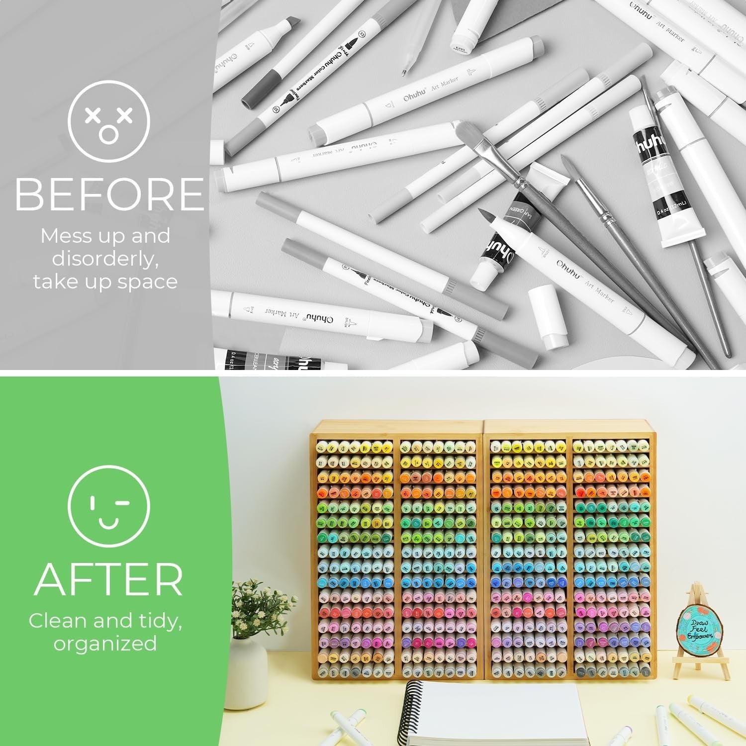 Bamboo Marker Organizer Desk Holder 18 Compartments Art Pens Storage
