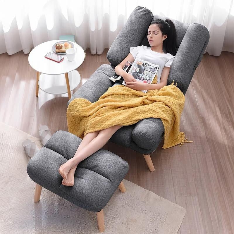Push Back Recliner Armchair with Footstool Grey Lounge Chair for Living Room