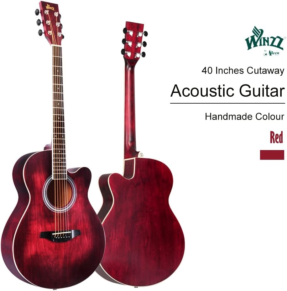 40" Acoustic Guitar Starter Kit Red Cutaway Steel String w/ Stand
