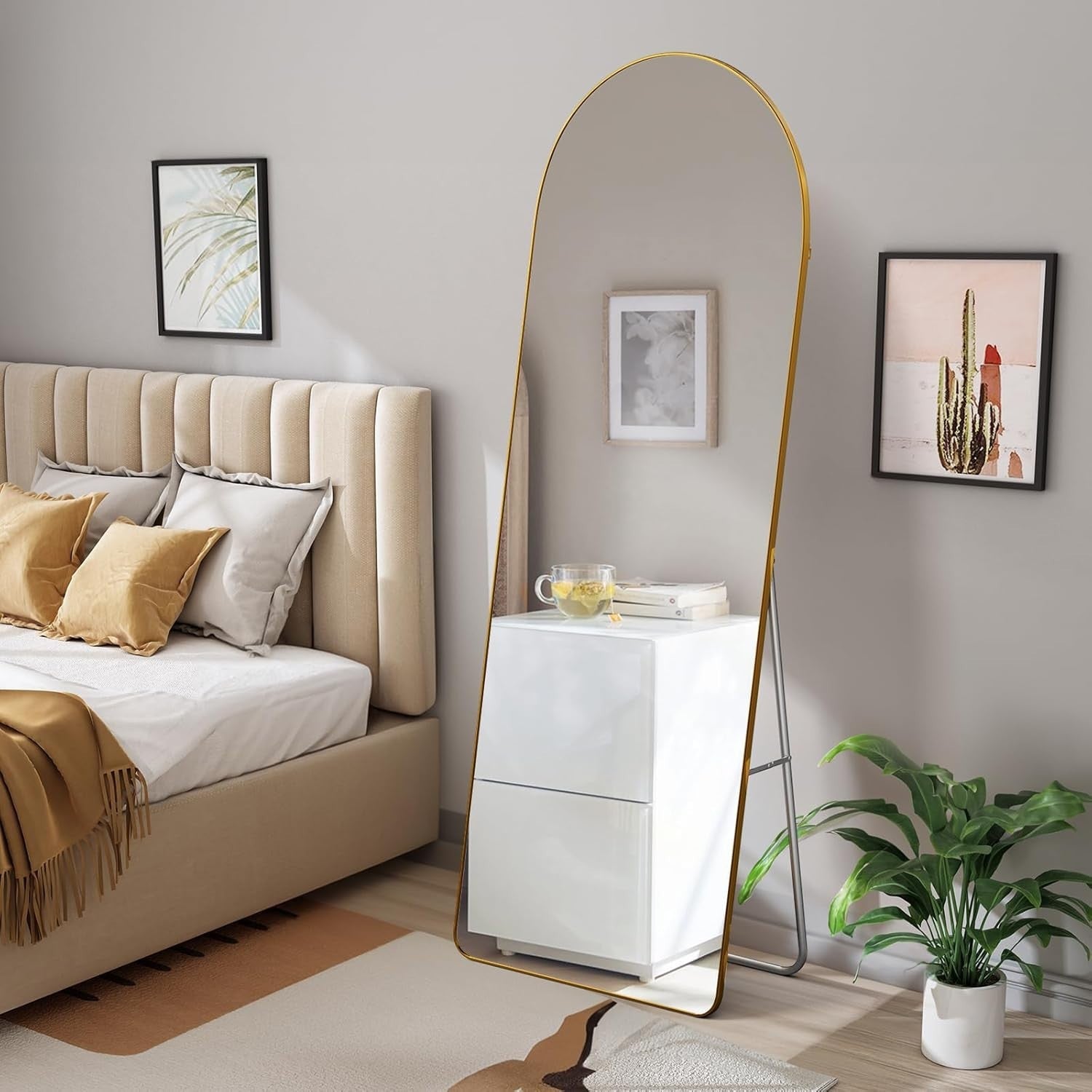 Gold Arch Full Length Mirror 165x60cm Leaning Wall Mirror for Bedroom Decor