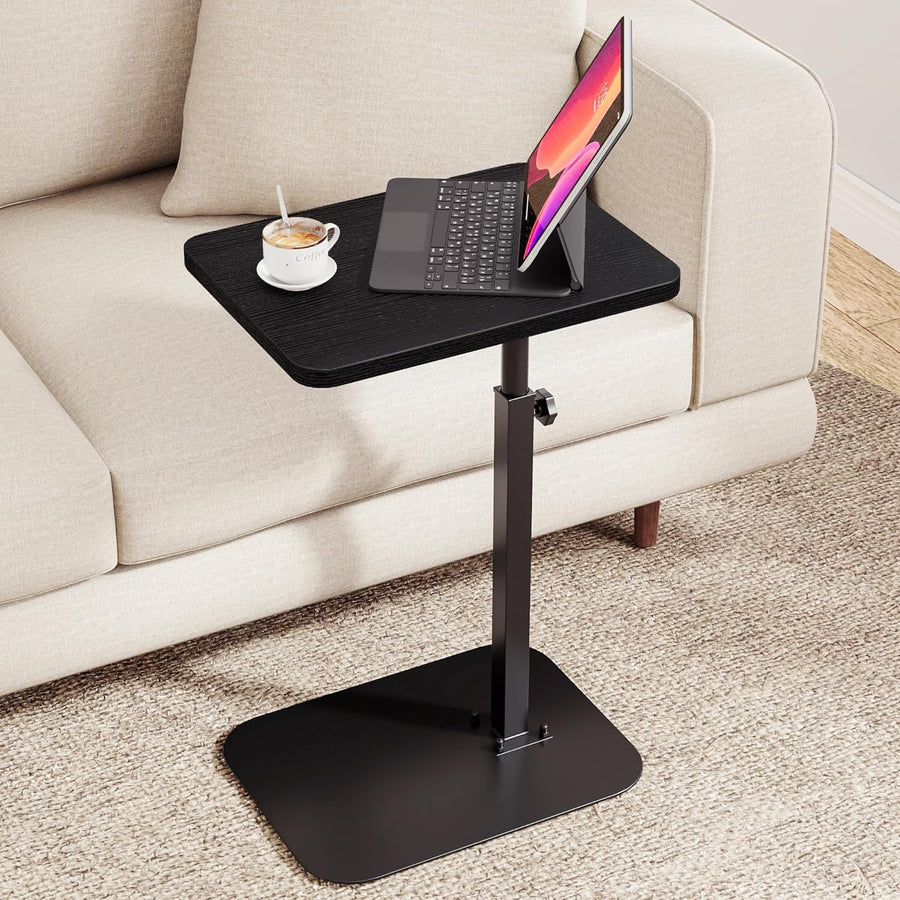 Height Adjustable C Shaped Side Table 360° Swivel Sofa Laptop Desk Black