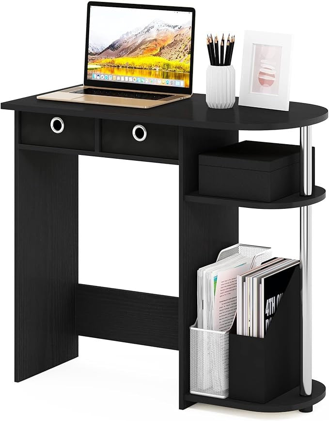 Compact Laptop Computer Desk Writing Table Storage Shelves Small Space