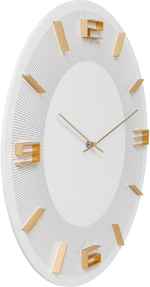 Modern Large 49cm White Wall Clock with Gold Accents Silent Analog Decor