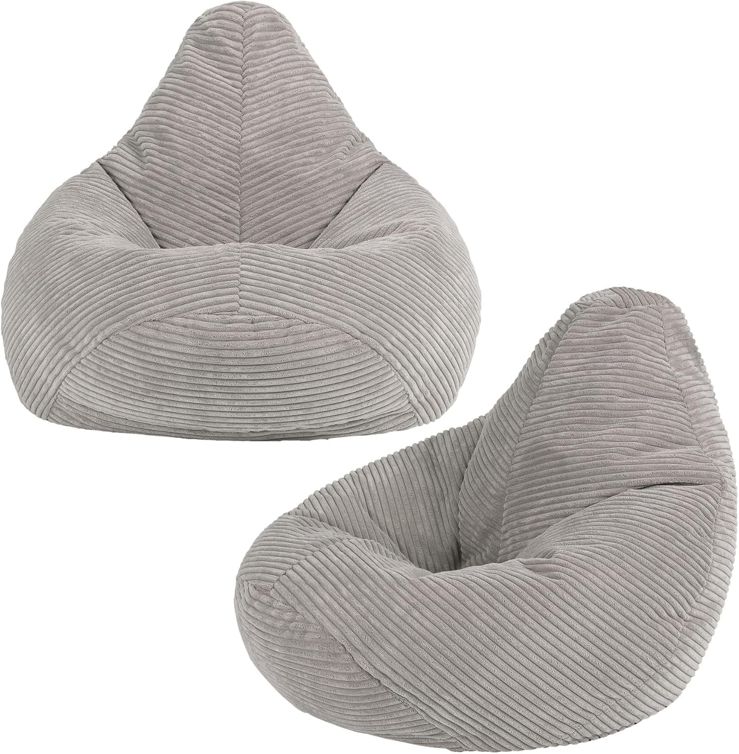 Grey Kids Bean Bag Chairs 2 Pack Soft Corduroy Lounge Chairs for Reading Gaming