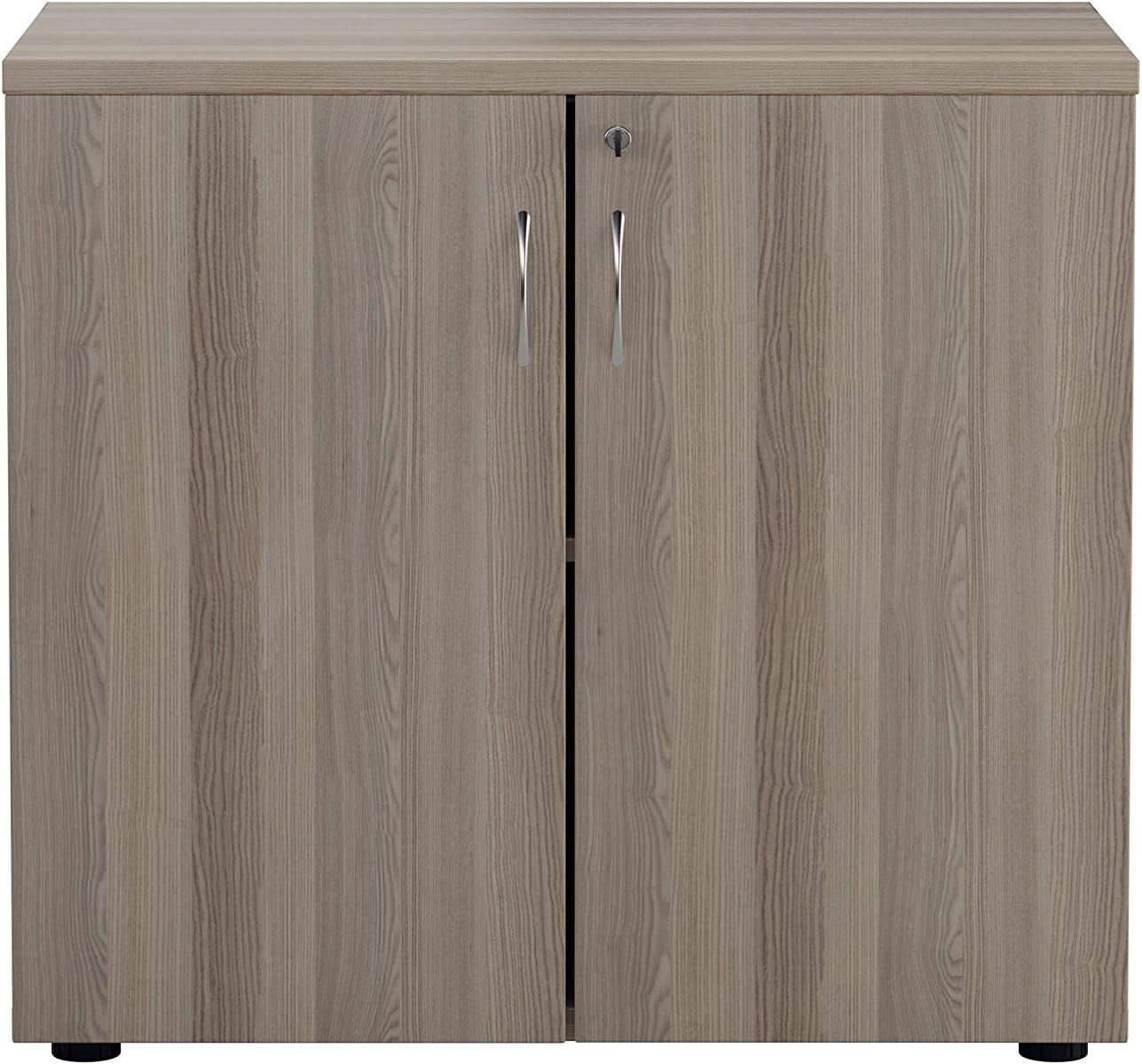 Grey Oak Desk Height Cupboard Lockable 80cm Office Storage