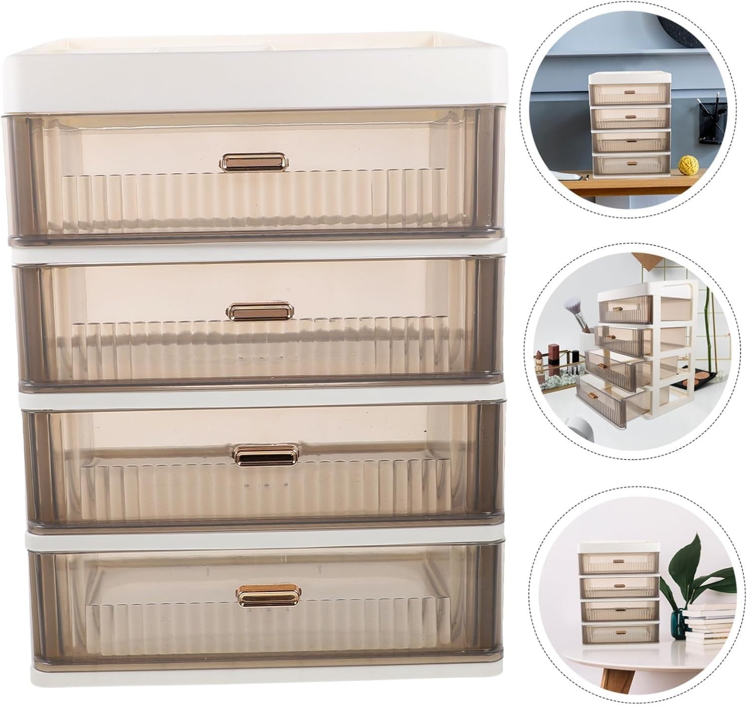 White Desk Organizer 4-Layer Drawers Multi-Use Makeup & Office Storage