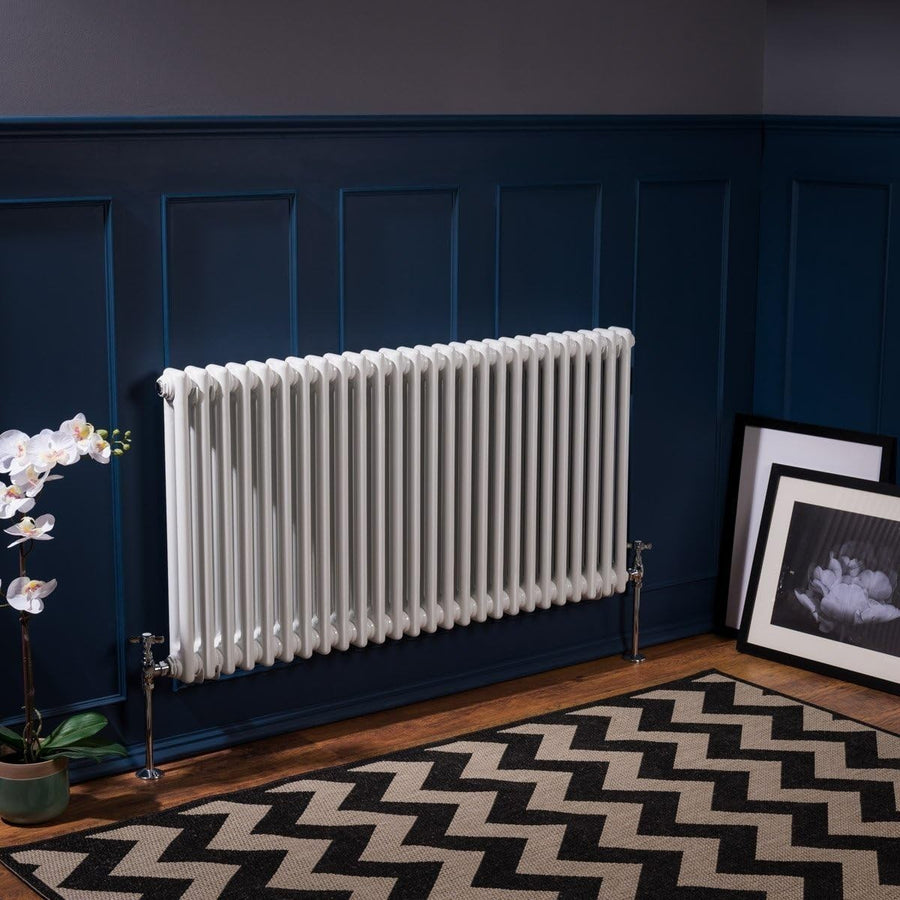 Double Column Horizontal Radiator 600x1190mm White Cast Iron Style