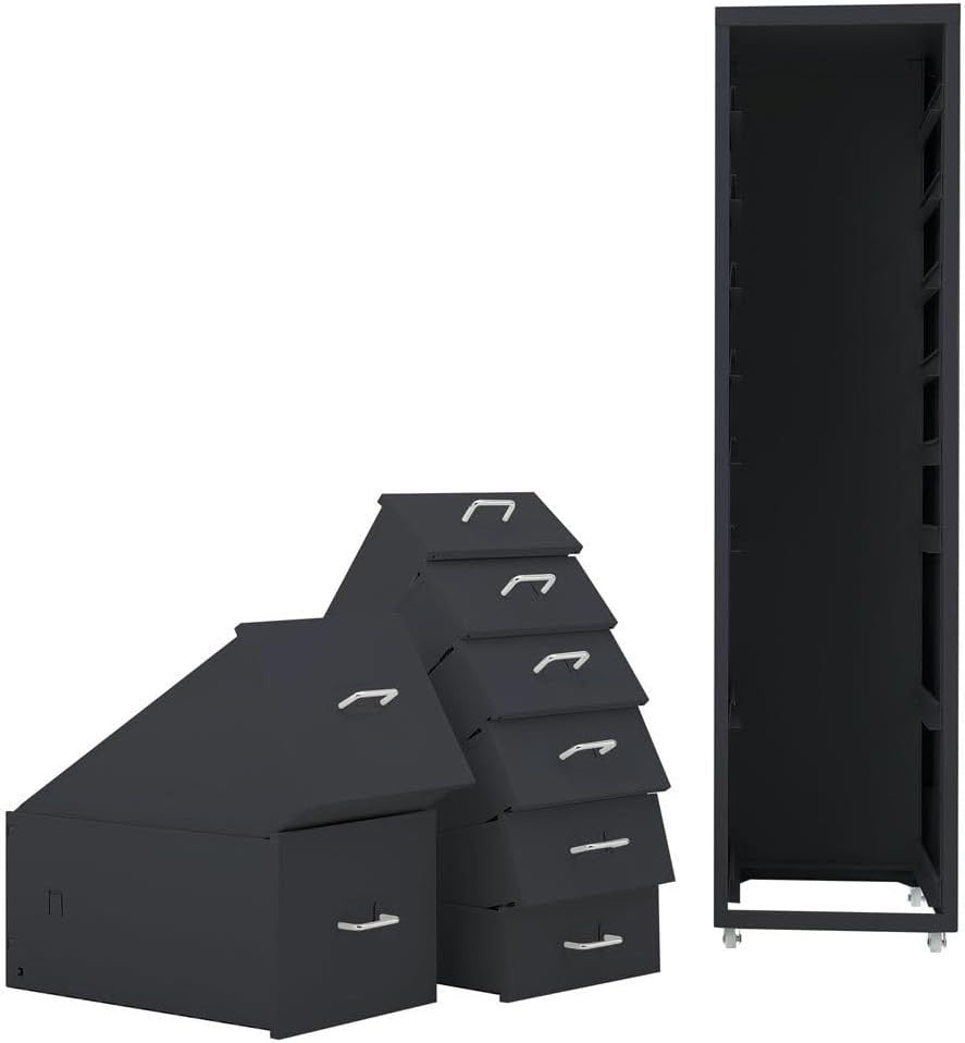 Black Tall Rolling Drawer Tower 8 Tier Metal Mobile File Storage