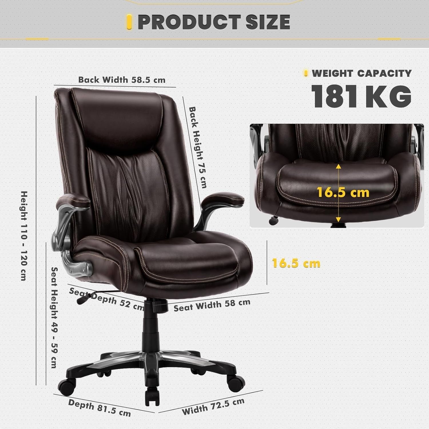Big & Tall Ergonomic Office Chair Wide Seat Adjustable Height Tilt Brown Home