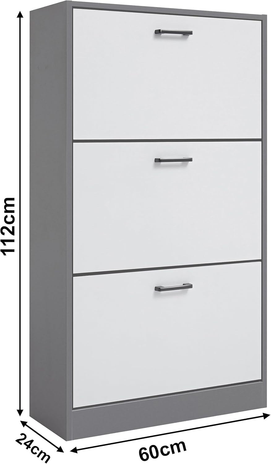 Sleek 3 Drawer Shoe Cabinet Slim Storage Organizer with Adjustable Shelves