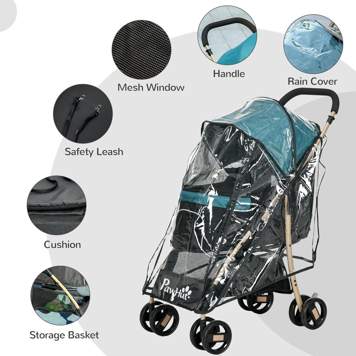 Dog Stroller Rain Cover Foldable Pet Pushchair for Small Dogs Cats