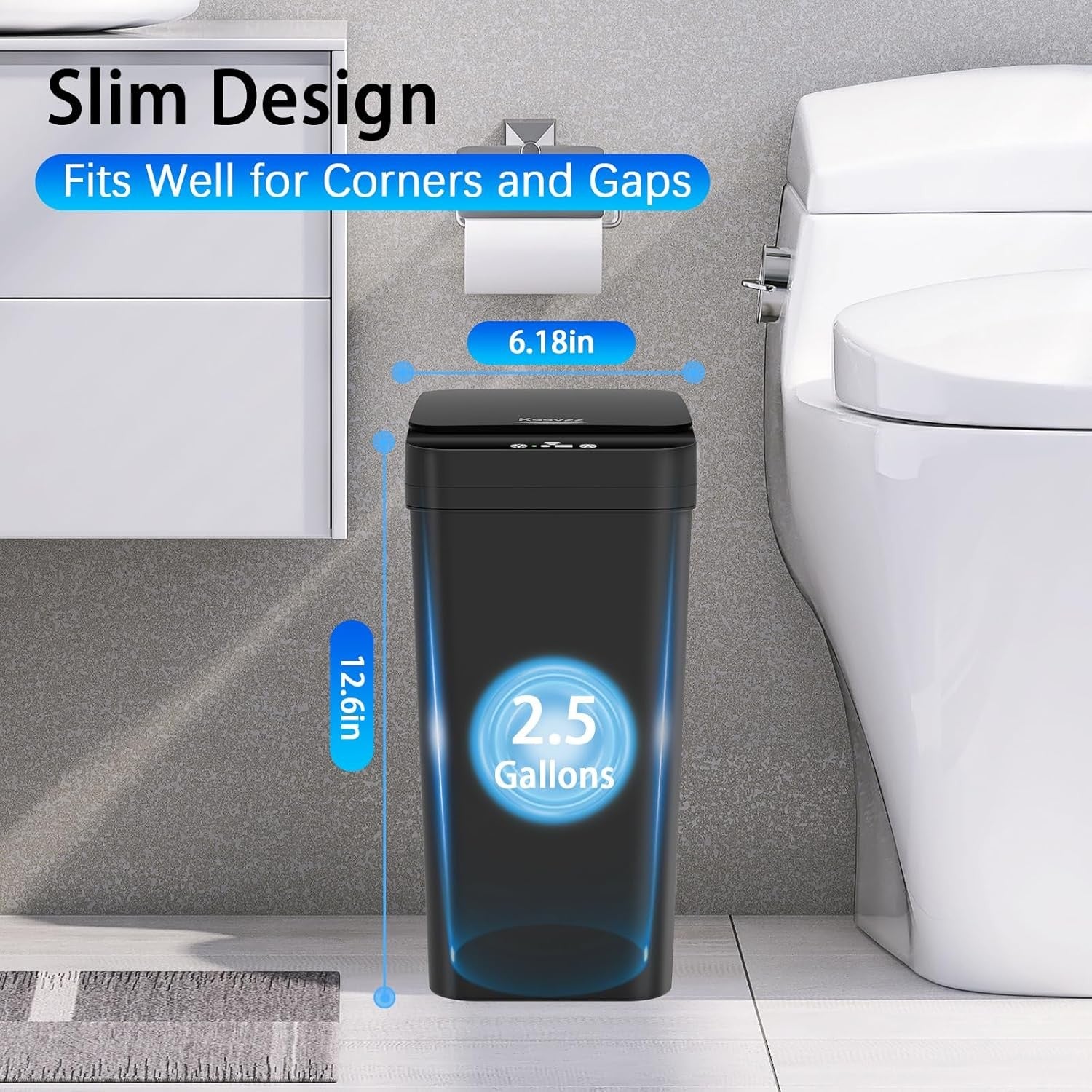 2 Pack 10L Touchless Motion Sensor Bathroom Bins Slim Auto Lid
