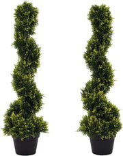 Set of 2 Artificial Spiral Trees 90cm Faux Green Potted Topiary Plant Home Decor