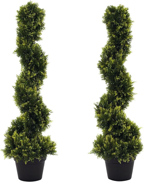 Set of 2 Artificial Spiral Trees 90cm Faux Green Potted Topiary Plant Home Decor