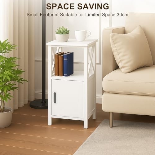 2-Pack Wooden Bedside Tables with Drawer & Open Shelf White 60x30x30cm