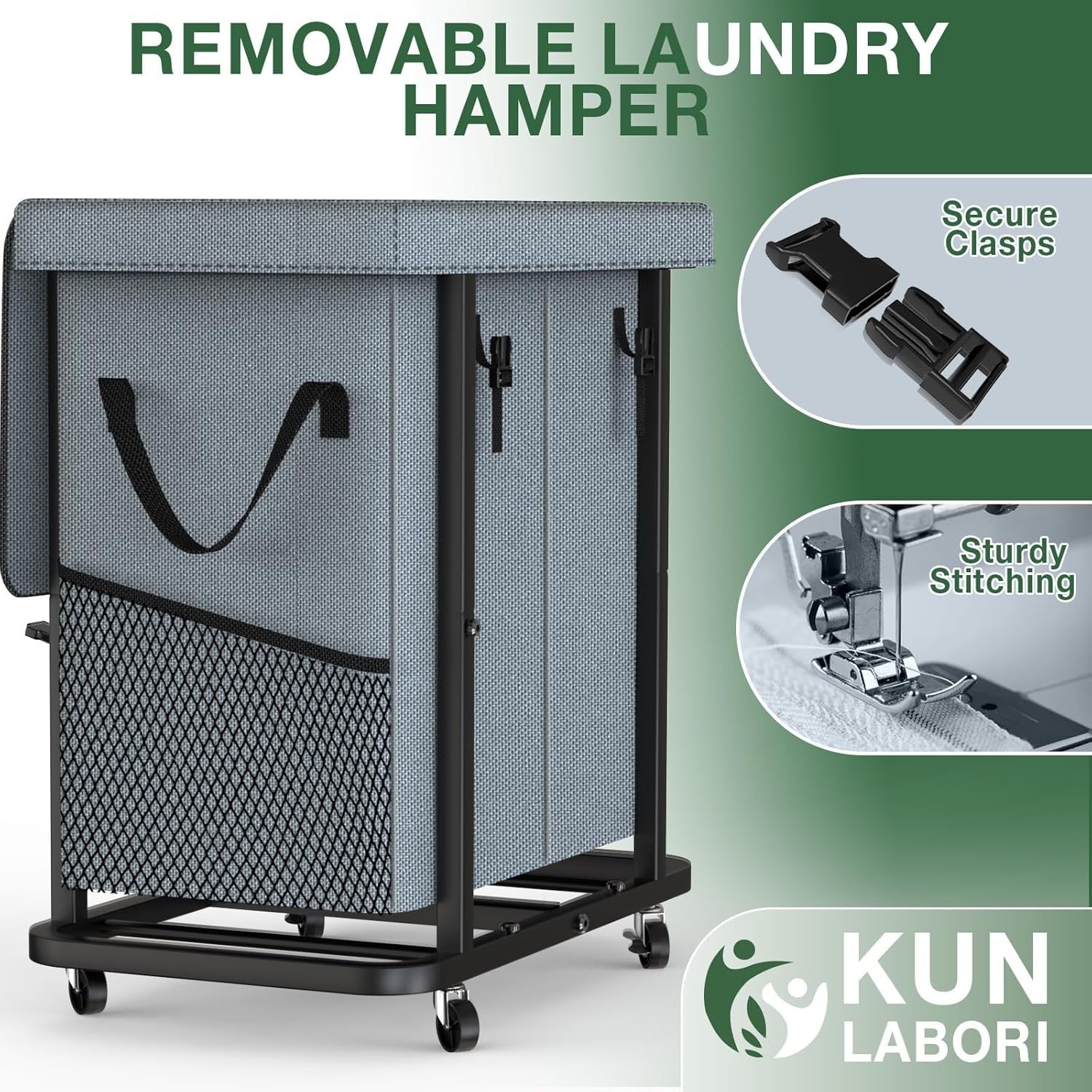 190L Grey 2 Section Laundry Hamper Large Rolling Basket Heavy Duty on Wheels