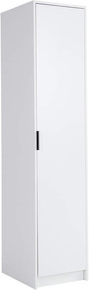 White Slim 1-Door Wardrobe with Rail & Shelf – Modern Compact Storage Unit