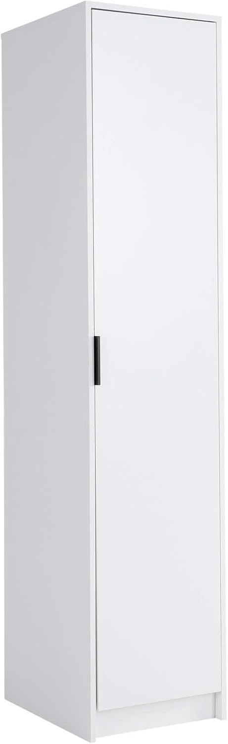 White Slim 1-Door Wardrobe with Rail & Shelf – Modern Compact Storage Unit