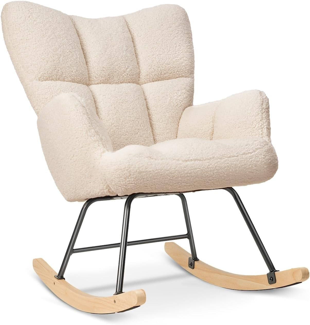 Cozy Lambswool Rocking Chair High Back Armrest Memory Foam Living Room Seat