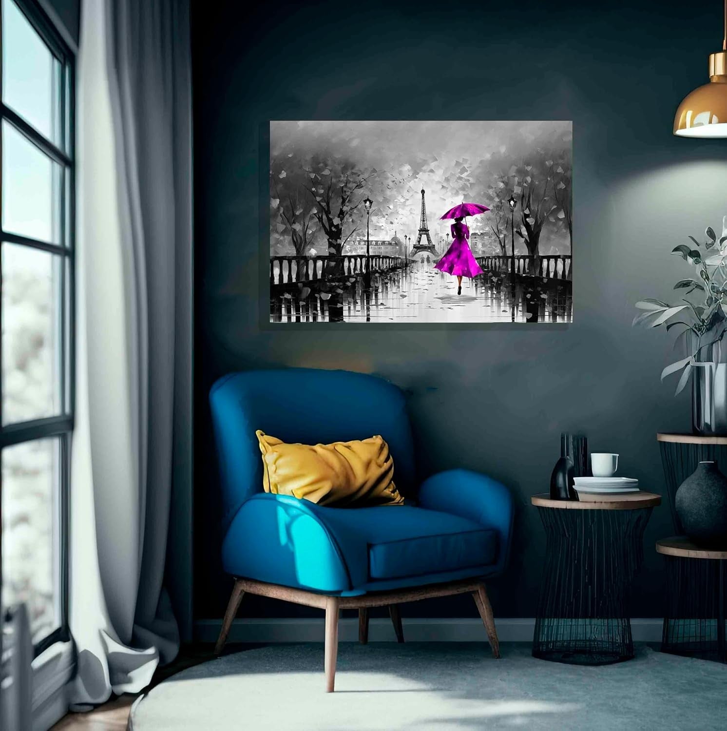 Black White Paris Rain Canvas Wall Art 76x50cm Modern Abstract Decor