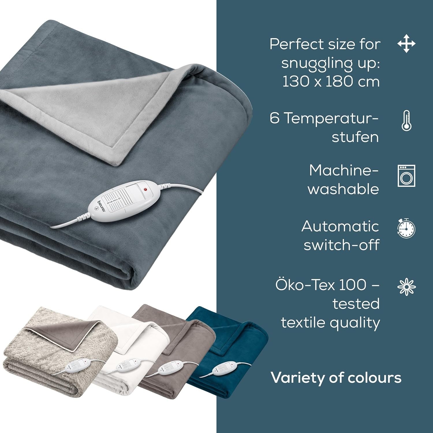 Electric Heated Throw Blanket 180x130cm Auto Shut Off Washable Soft Fleece