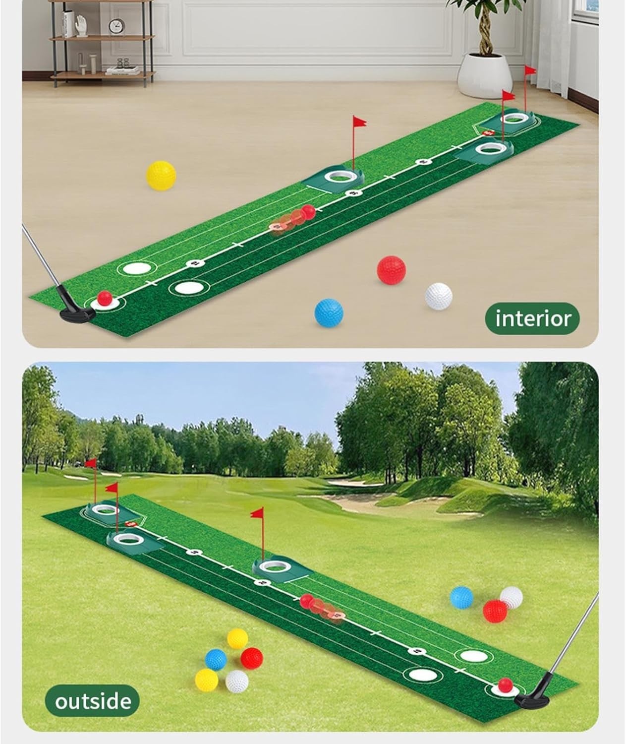 Golf Putting Mat Indoor Outdoor Practice Set w Balls Flags Cups Training