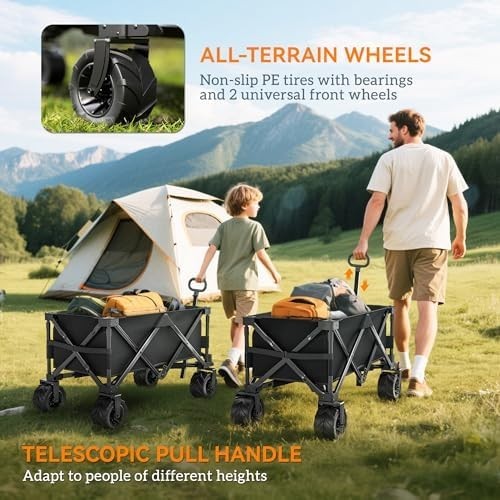 Extra Large 140L Folding Trolley Cart Big Wheels Outdoor Utility Wagon