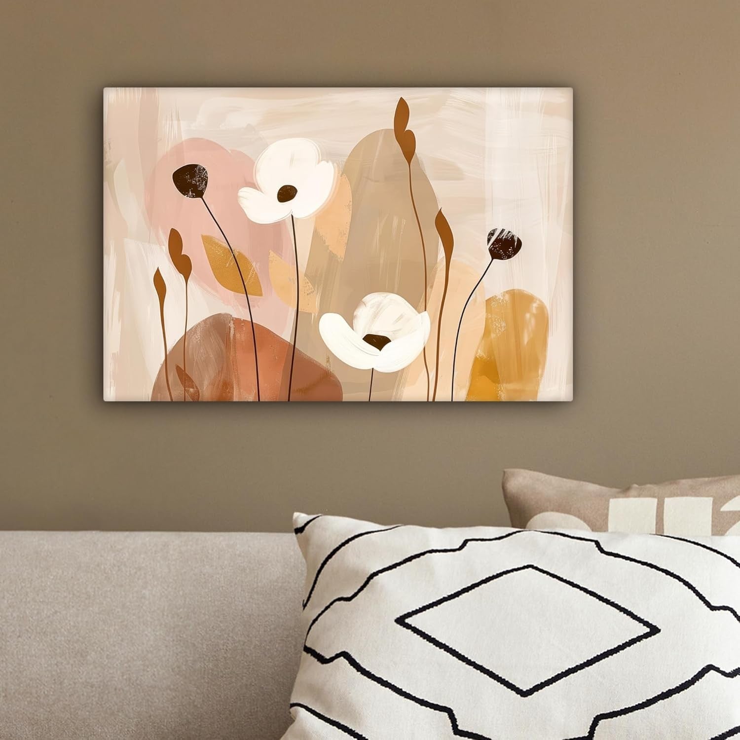 Abstract Floral Canvas Wall Art 30x20cm Modern Beige Flower Print