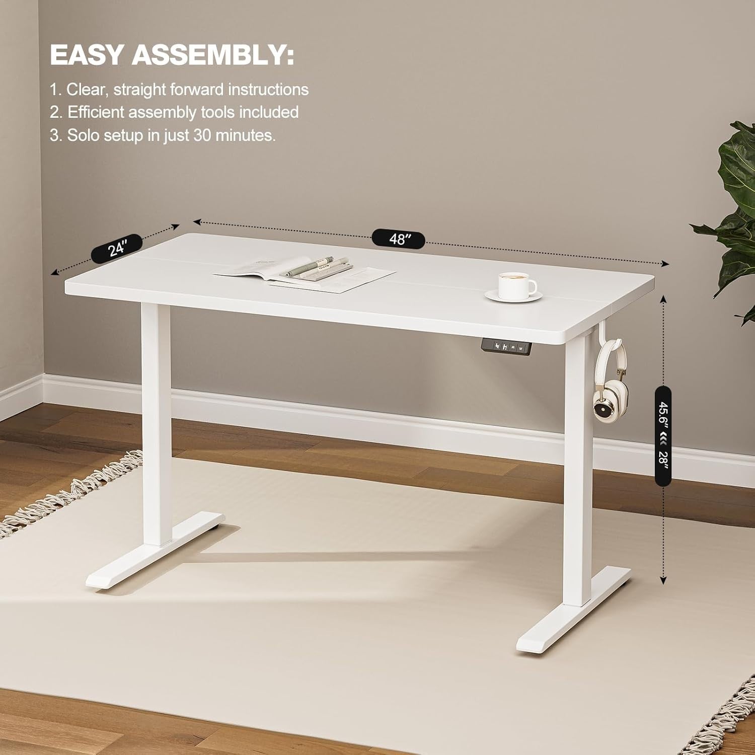 Electric Standing Desk 100x60cm Adjustable Sit Stand w/Memory Control, White