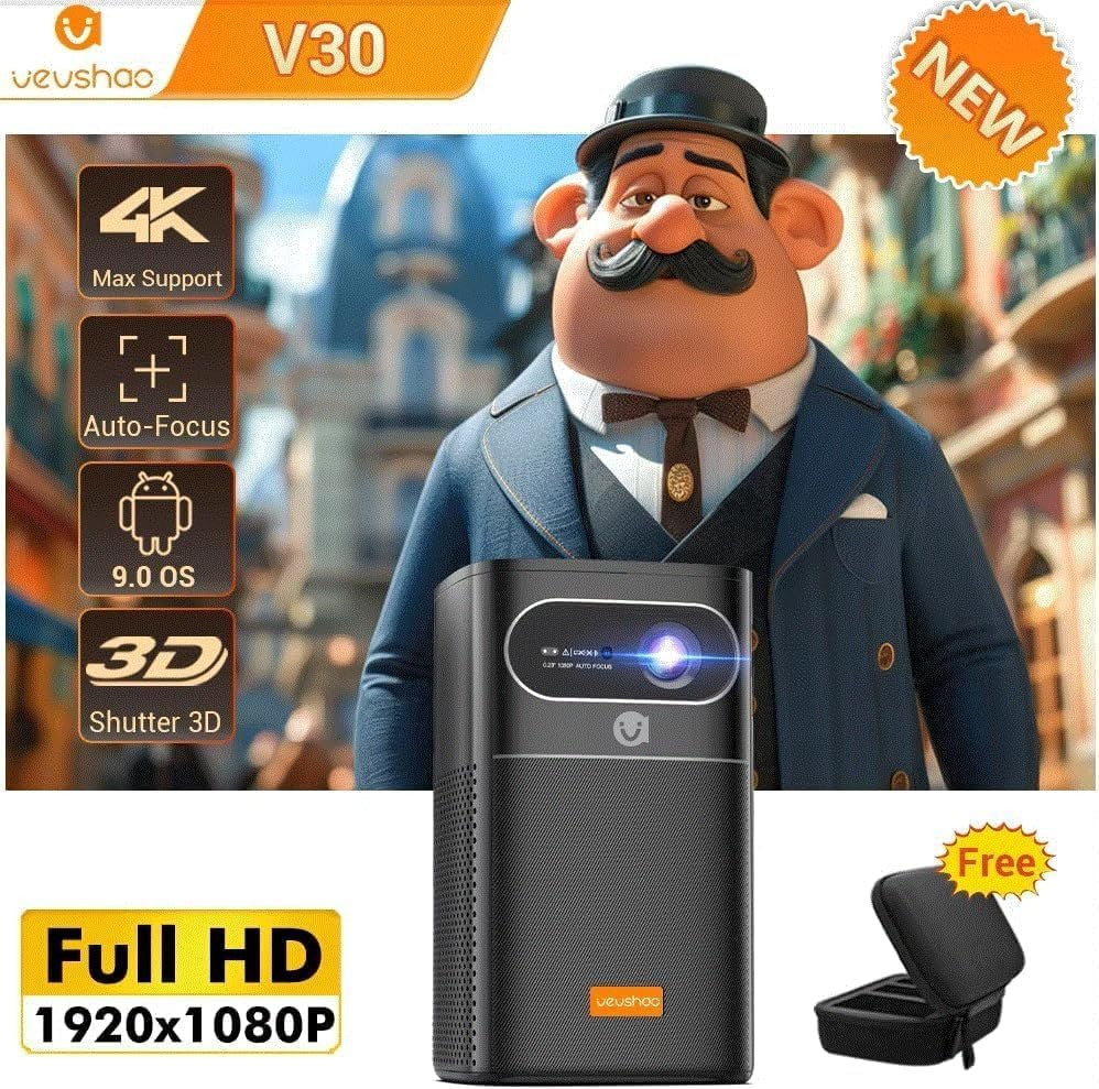 Portable 1080P Smart Projector 4K 3D Android WiFi Battery