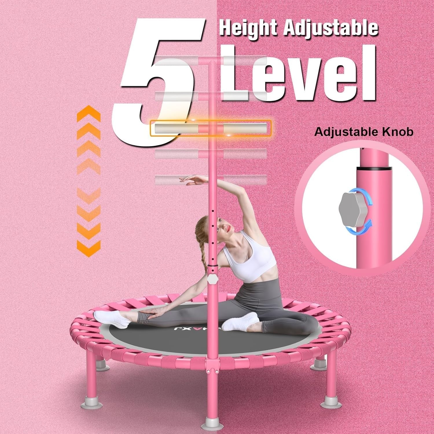 40in Folding Fitness Trampoline Rebounder Adjustable Handle 440lb