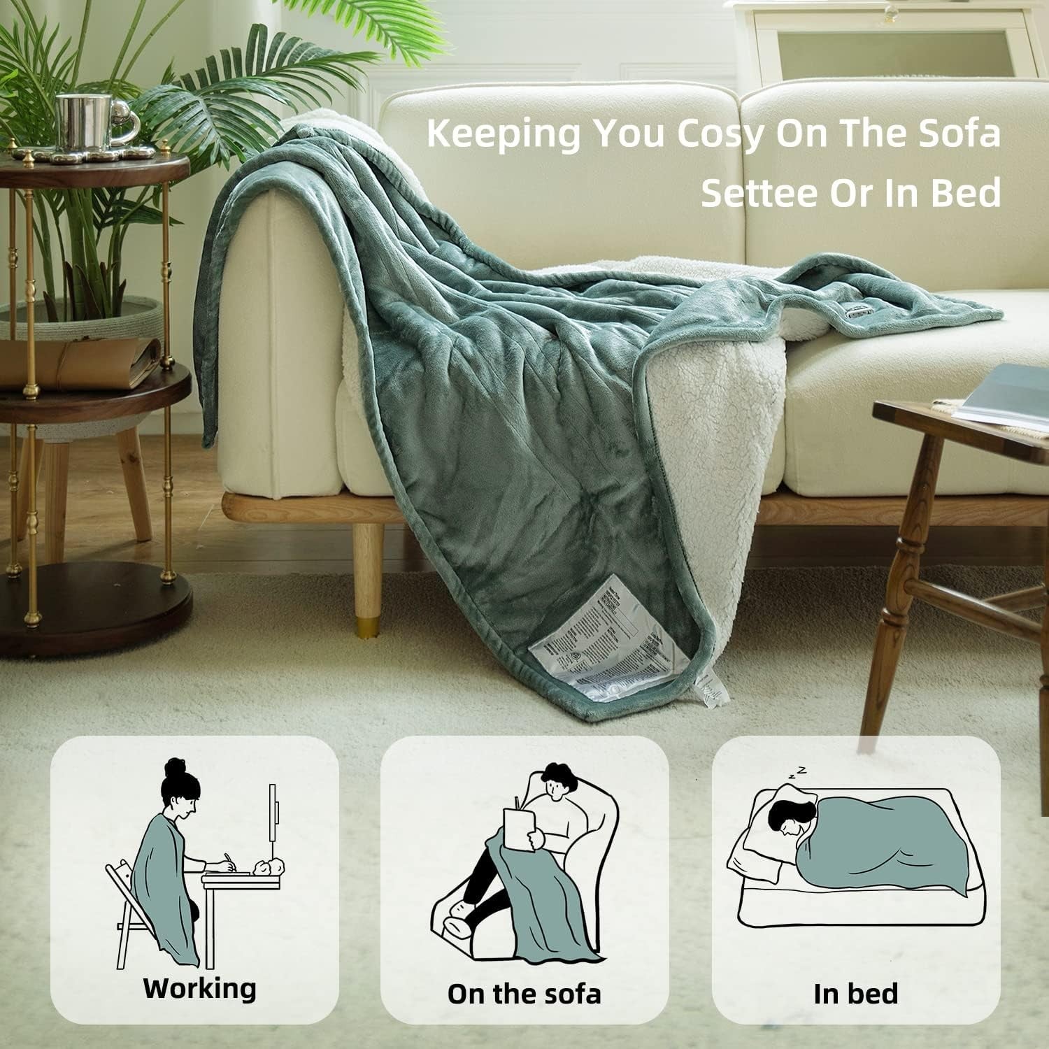 Electric Heated Throw Blanket 130x180cm Plush 9 Heat Settings Auto Off