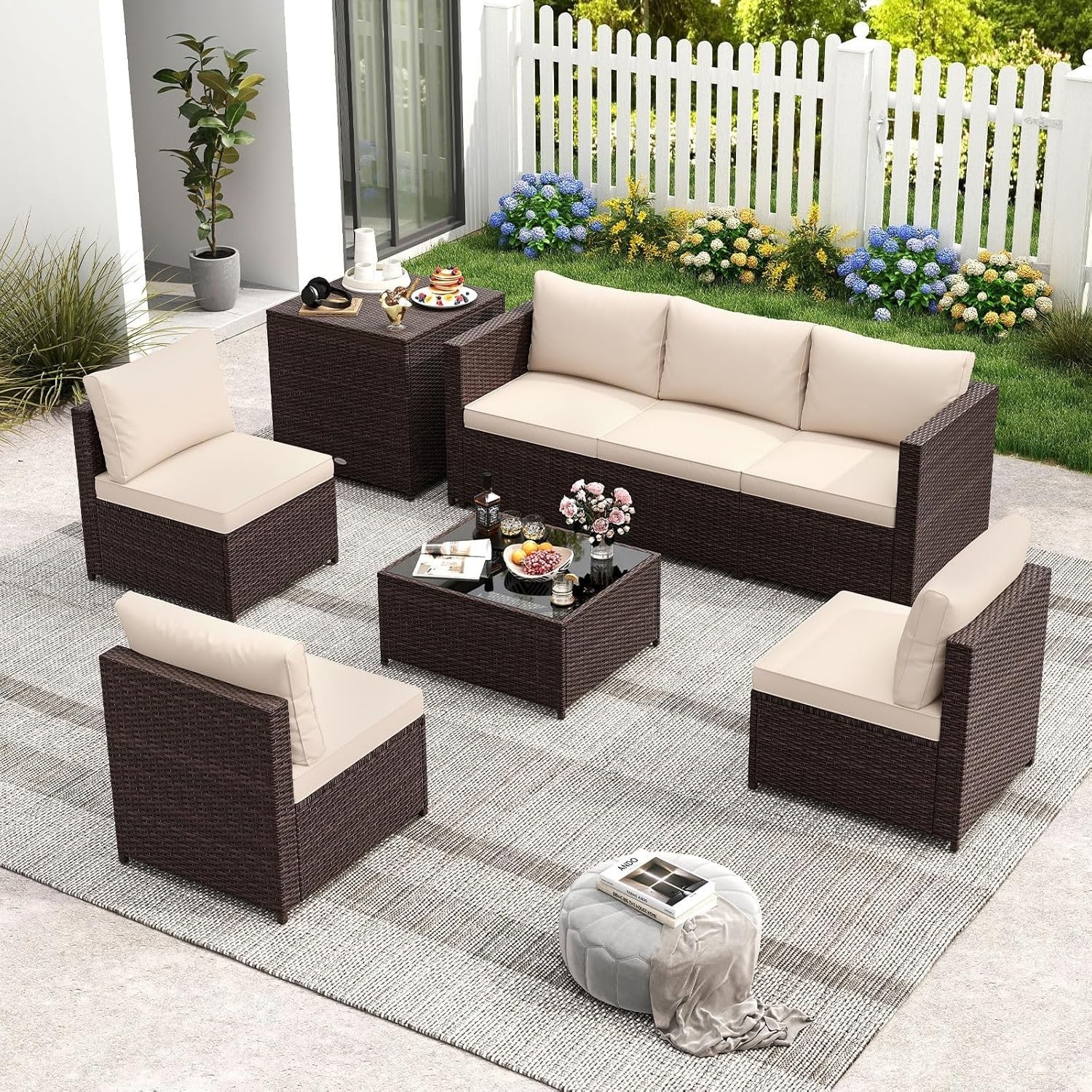 Rattan Garden Sofa Set 8PC Outdoor Patio Furniture w/ Table & Cushions