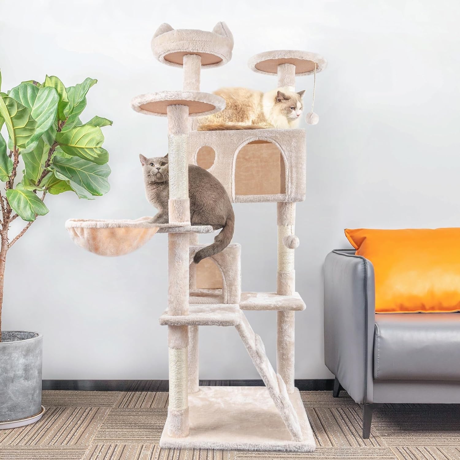 151cm Cat Tree Tower Multi Level Indoor Scratching Post Houses & Hammock