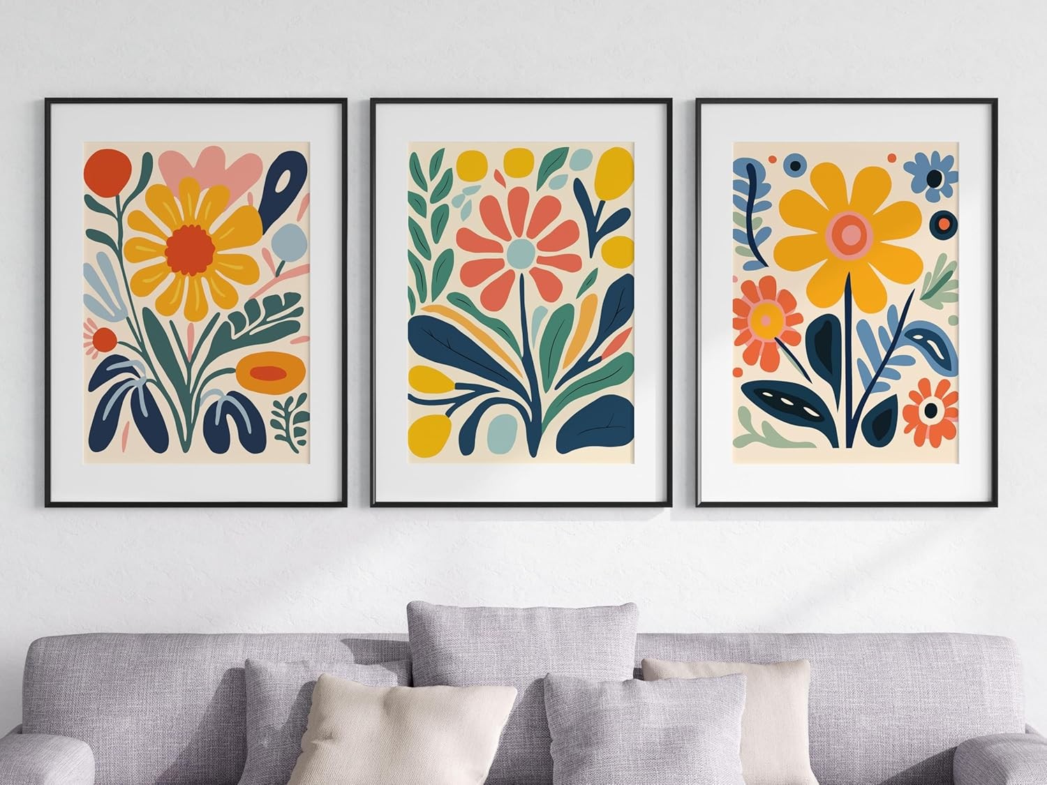 Retro Floral Wall Art Set of 3 A4 Unframed Groovy Posters