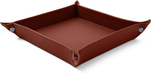 Leather Valet Tray Orange Brown – Desk Organiser for Keys, Coins & Jewellery